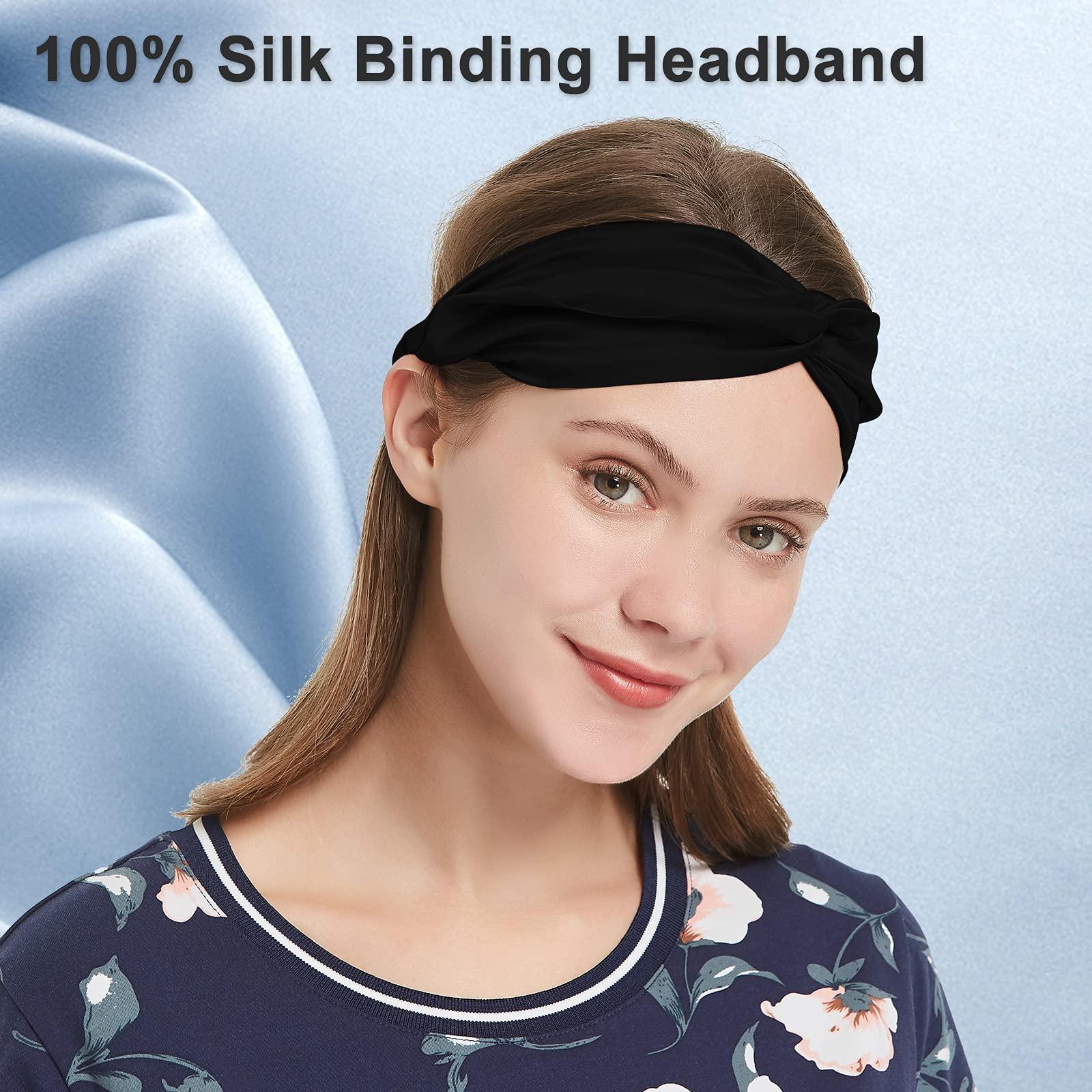 SOBONNY SOBONNY 100% Mulberry Silk Headband Women's Criss Cross Silk Turban Elastic Twisted Head Wrap Knotted Hair Band (black)
