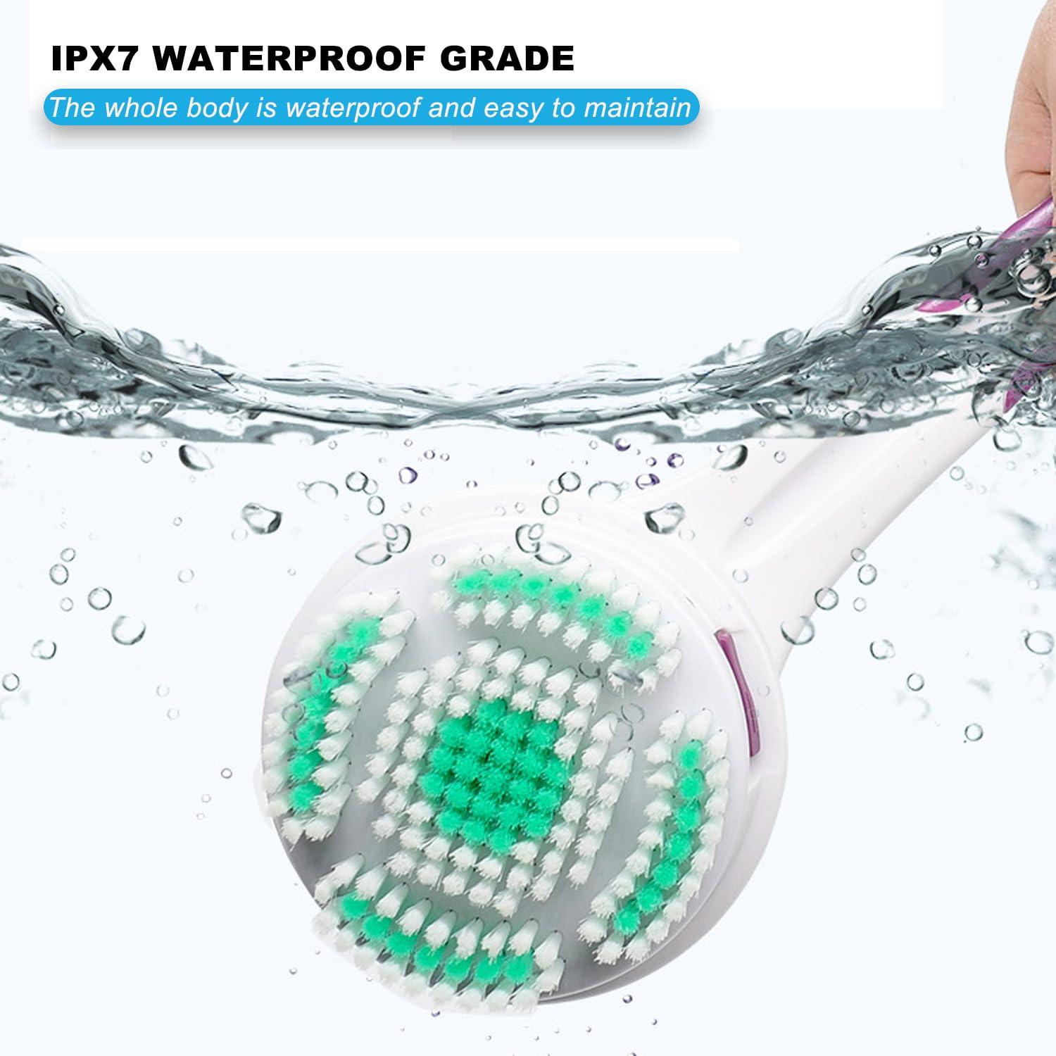 PeaMirmy Electric Body Brush,5 Attachments Brush Heads Electric SPA Brush Spin Scrubber for Shower Bathing Cleansing Wash Deep Cleaning with Silicone Rechargeable IPX7 Waterproof