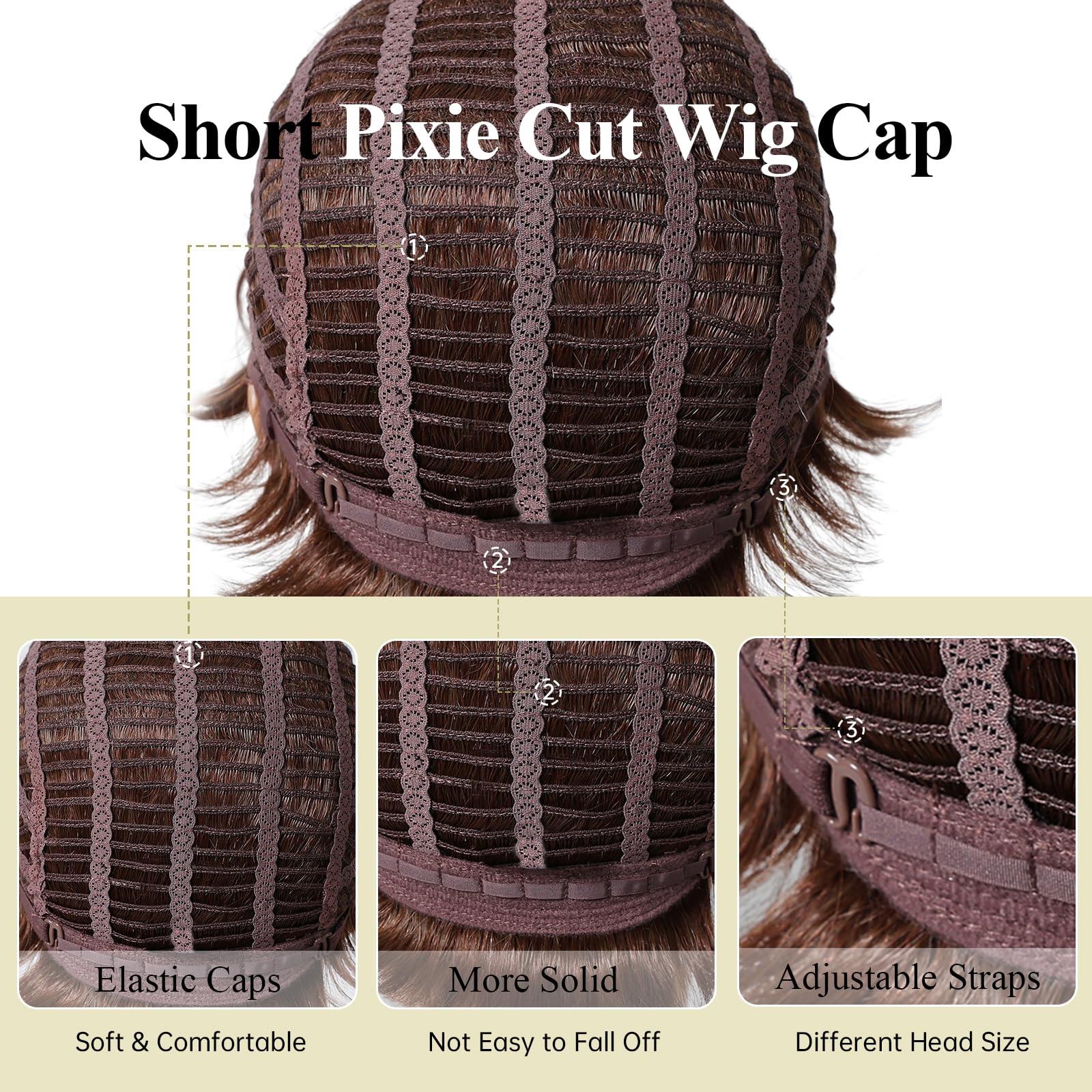 DWY DWY Short Brown Human Hair Blend Wigs for White Women Synthetic Wigs Layered Heat Resistant