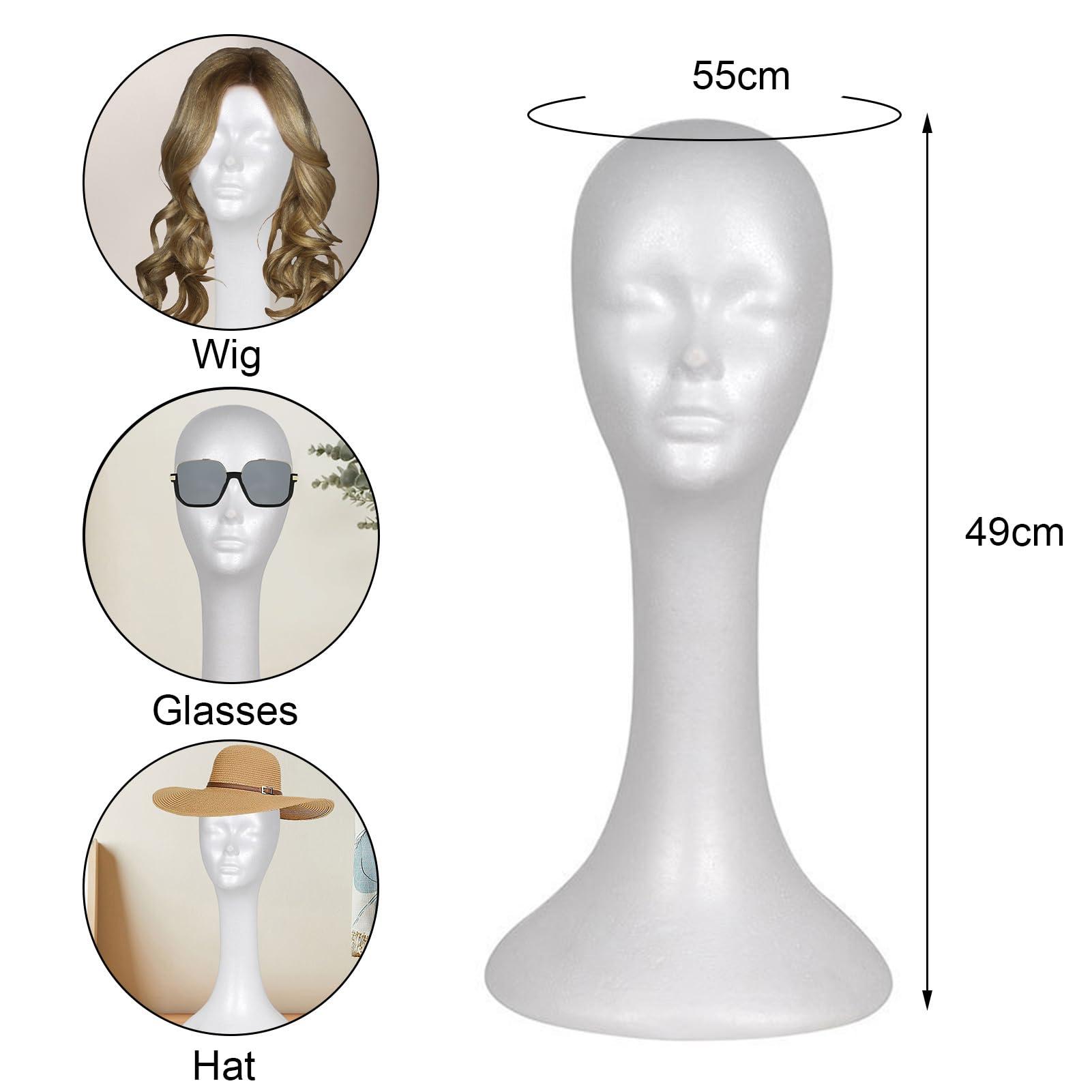 Grebest Foam Mannequin Head, Foam Wig Head for Mannequin, Female Mannequin Head for Wig Styling and Display, Portable Foam Manikin Head for Wigs Hats Hairpieces Jewelry Makeup, for Home Salon Travel (White)