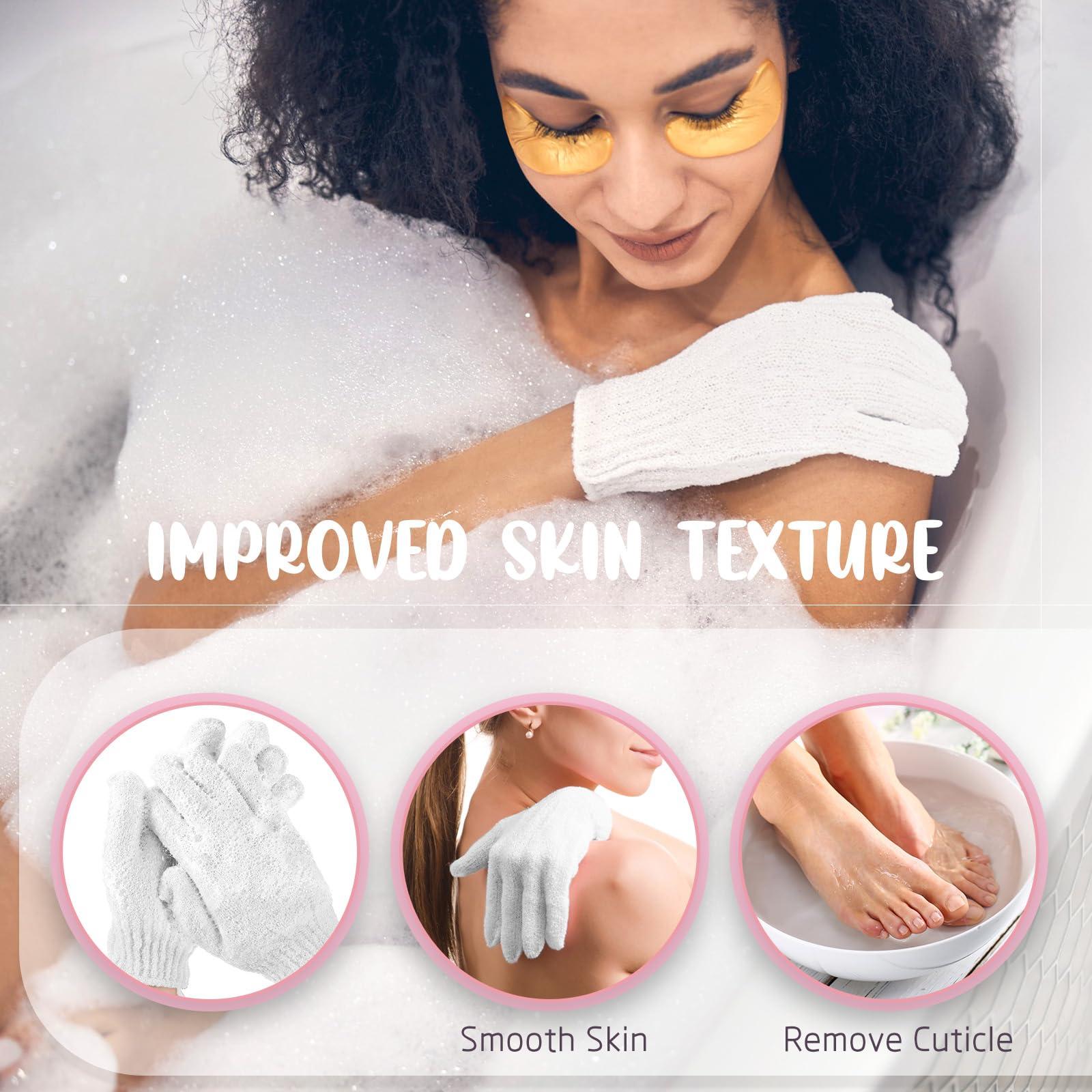Didaey Didaey 104 Pcs Exfoliating Glove Bulk Shower Gloves with Hanging Loop Exfoliating Body Scrubber Dead Skin Remover for Body Bath Beauty Spa Massage Scrubs Men Women Bathing(White)