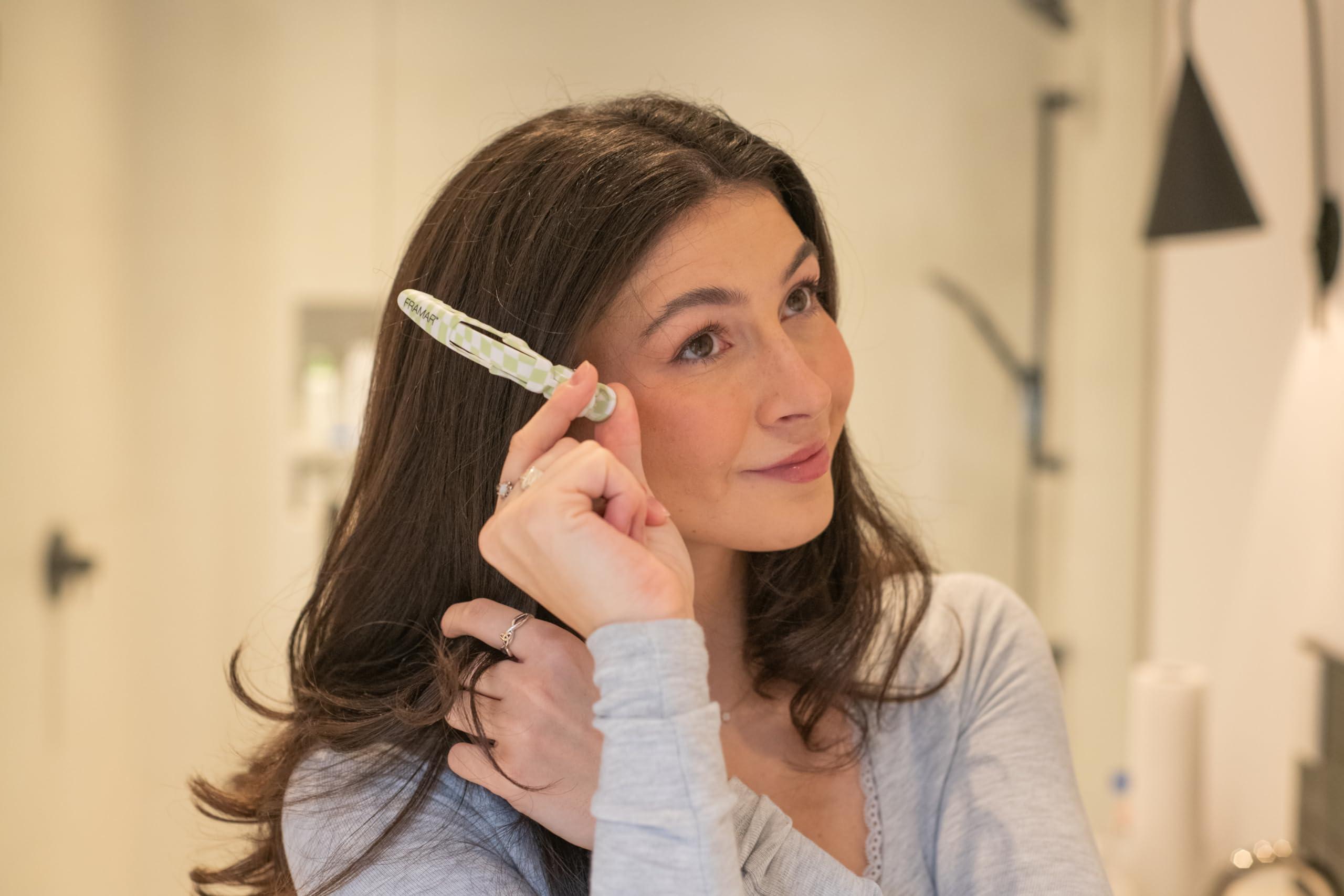 FRAMAR FRAMAR Checkered Hair Clip Set - Alligator Clips For Hair Styling, Hair Styling Clips Sectioning, Barber Hair Clips, Barber Supplies, Green Hair Clips For Women Styling, Salon Hair Clips 4 Pack