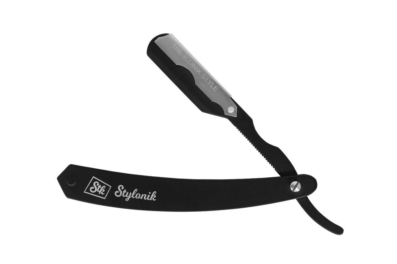 Stylonik Stylonik Professional Straight Edge Barber Razor 60 Single/30 Double-Sided Stainless Steel Blades for Men & Women, with Leather Case (Silver)