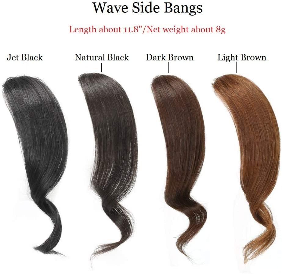 Dsoar Dsoar 2PCS Wave Side Bang Clip in Bangs Real Human Hair Wave Fringe Hair Extensions(Natural Black Color)