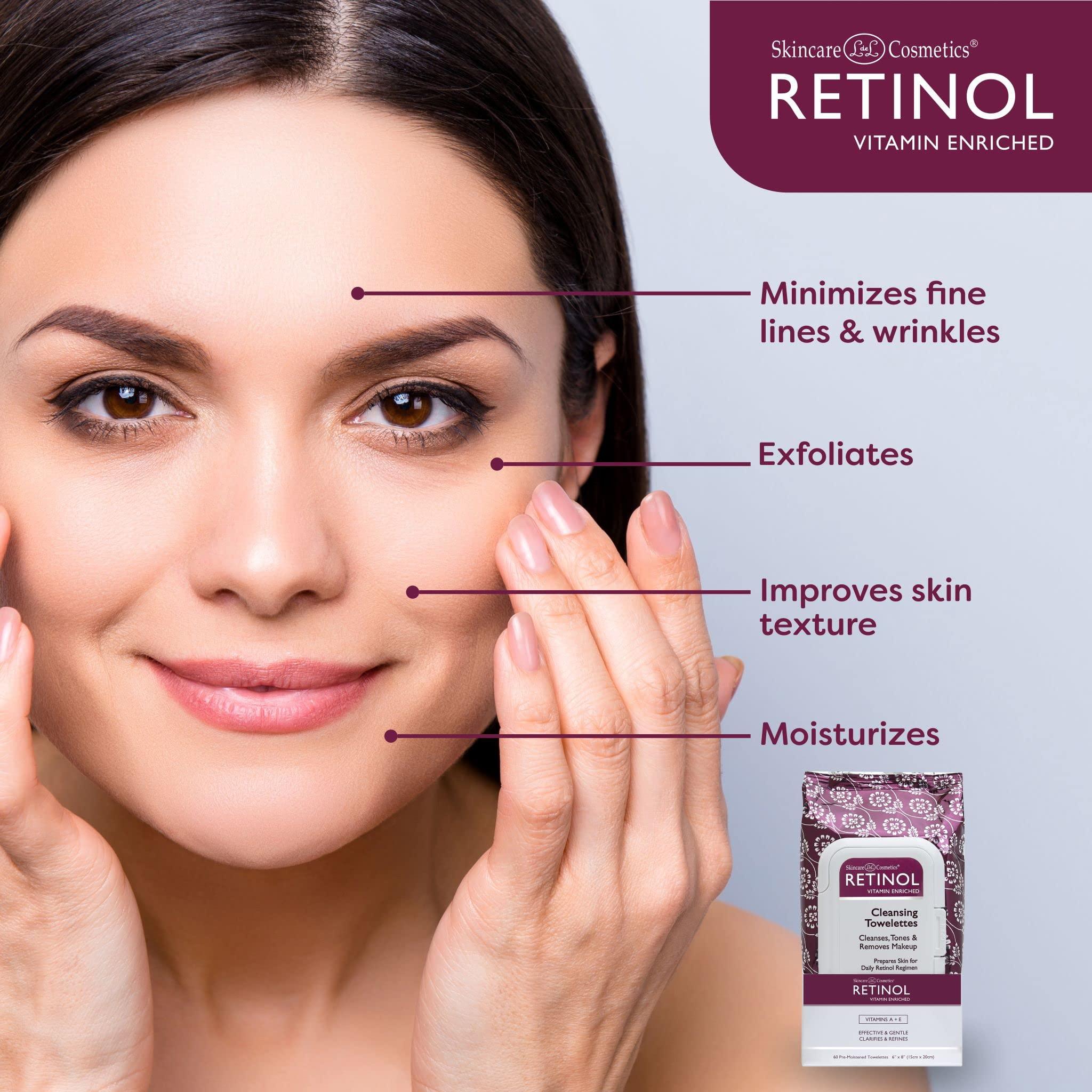 Retinol Retinol Anti-Aging Cleansing Towelettes All-in-One Cleanser, Toner & Makeup Remover in a Convenient Pre-Moistened Wipe On-The-Go Exfoliating, Toning & Hydrating Leaves Skin Clean, Fresh & Refined