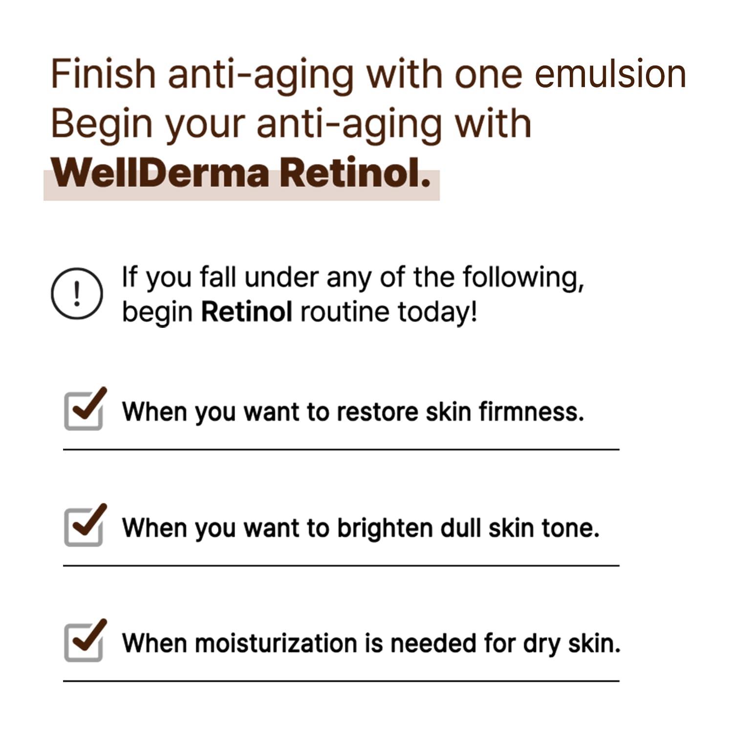 WELLDERMA WELLDERMA Retinol peptide Improve Wrinkle Lifting Restore Emulsion Whitening Reduce fine Lines Wrinkles Uneven Skin Tone and Reduce Congestion and Blemish Formation