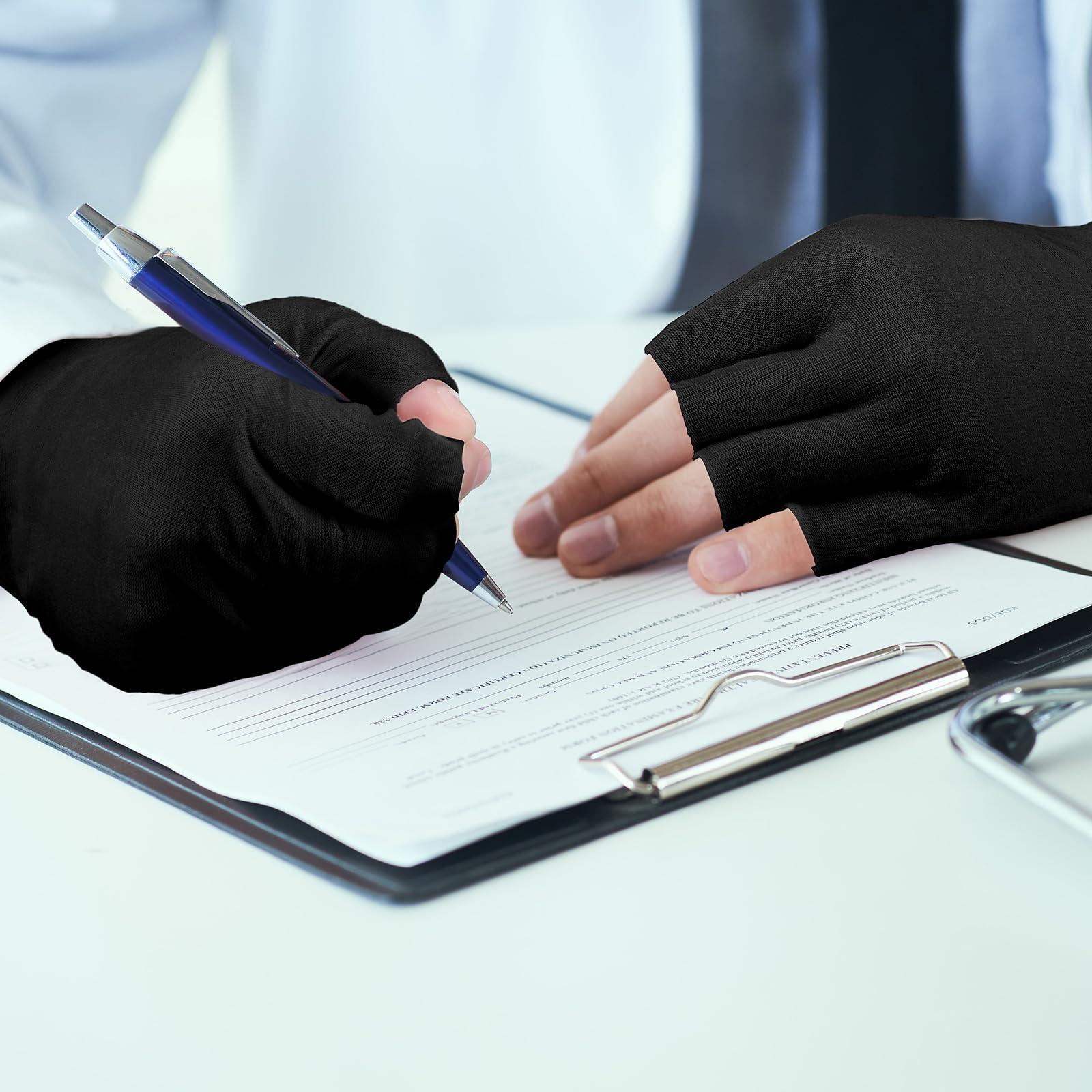 Geyoga Geyoga 6 Pairs Fingerless Moisturizing Gloves Eczema Cotton Gloves for Adults Half Finger Touchscreen Lotion Overnight Dry Hands for Women Sleeping(Black)