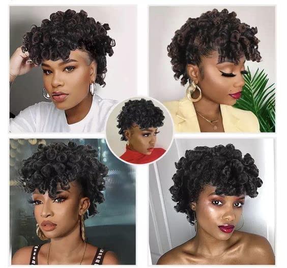 Oseti Oseti Short Curly Mohawk Wig Mohawk Hair Clip in Hair Extension Nature Black Mohawk Wigs for Black Women, Deep Wave Mohawk Ponytail Wig with Bangs Faux Hawk Hairpieces for Women Girls (2#)