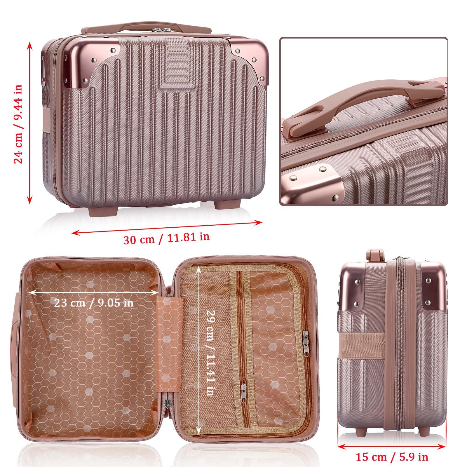 BSTKEY BSTKEY Portable Hard Shell Cosmetic Travel Case, Small Travel Hand Luggage with Elastic Band, Mini ABS Carrying Makeup Case Suitcase, Rose Gold