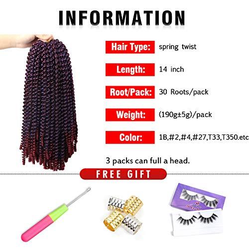Beyond Beauty 14 Inch Spring Twist Crochet Braids Hair for Butterfly Locs Bomb Twist Crochet Hair Beyond Beauty Ombre Colors Synthetic Fluffy Hair Extension 3 Packs 30 Strands 190g/Pack(14 Inch, Dark&Light Wine)