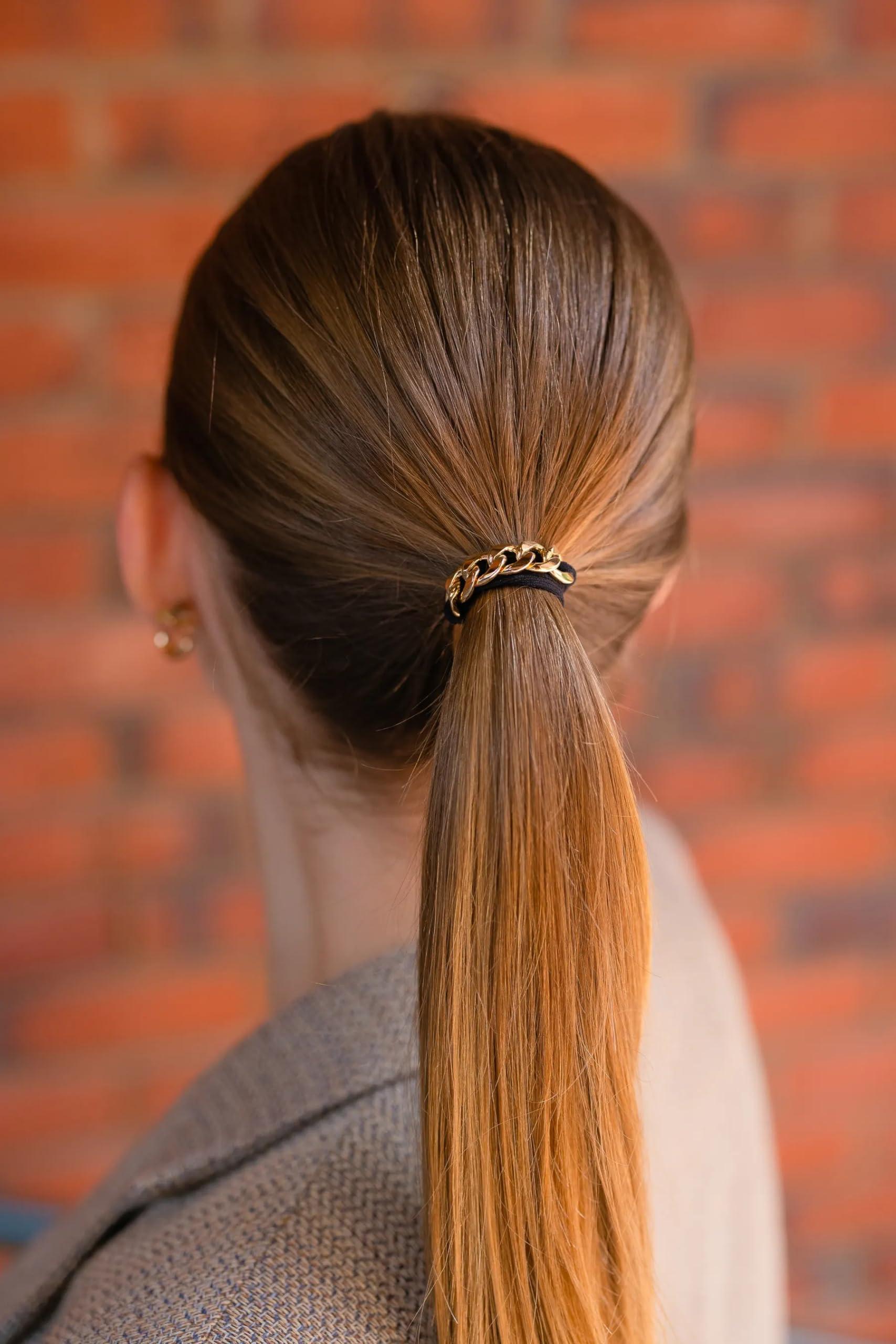 LOTMIAI Bracelet Hair Ties, Ponytail Holders Cute Strong Elastic Band with Gold Jewelry for Red Blonde Brown Hairs