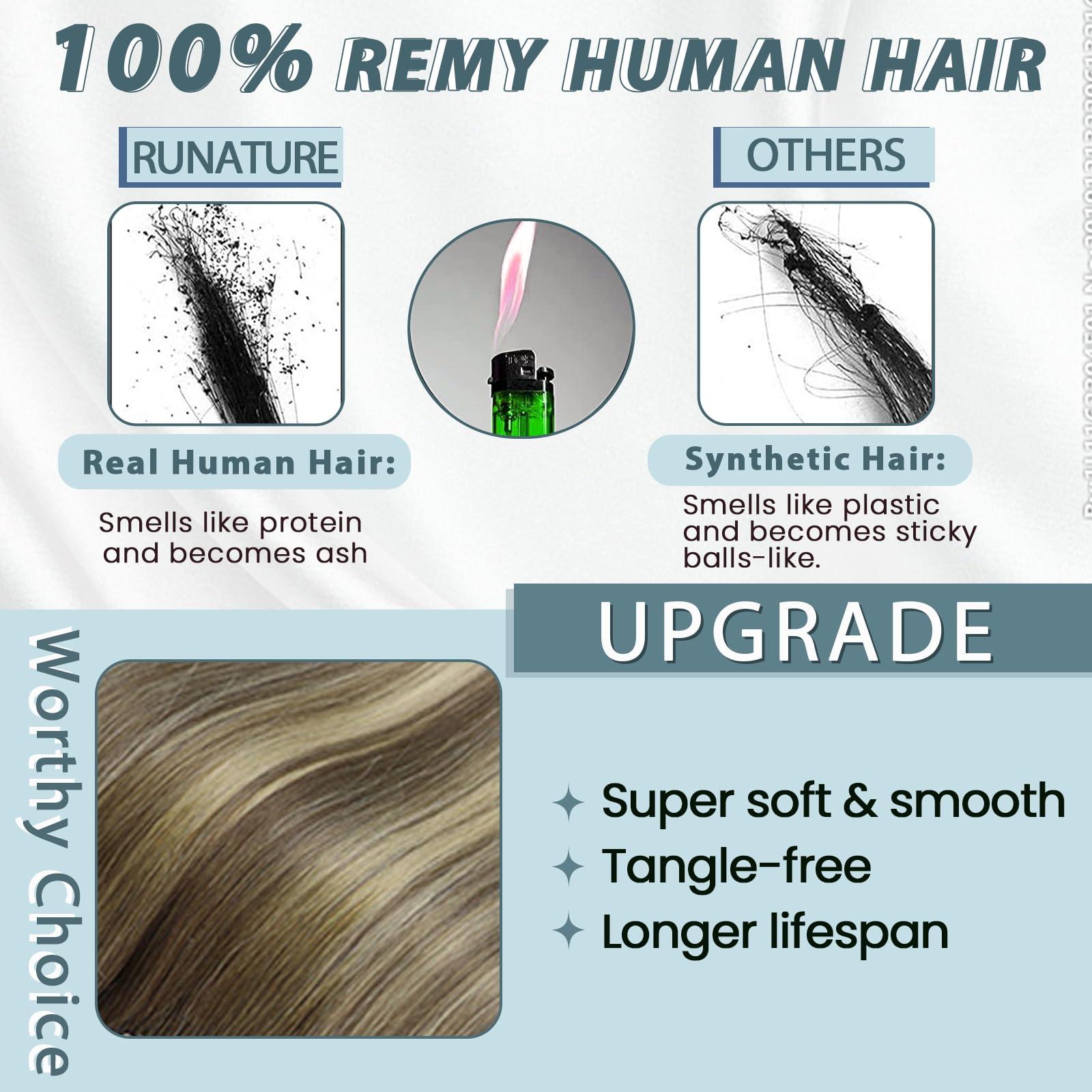 RUNATURE RUNATURE Upart Human Hair Wig Balayage U Part Wig Human Hair Straight 20 Inch Remy U Part Wig Brown to Blonde U Shape Wigs 3/4 Head Half Wig Human Hair with Middle Cap