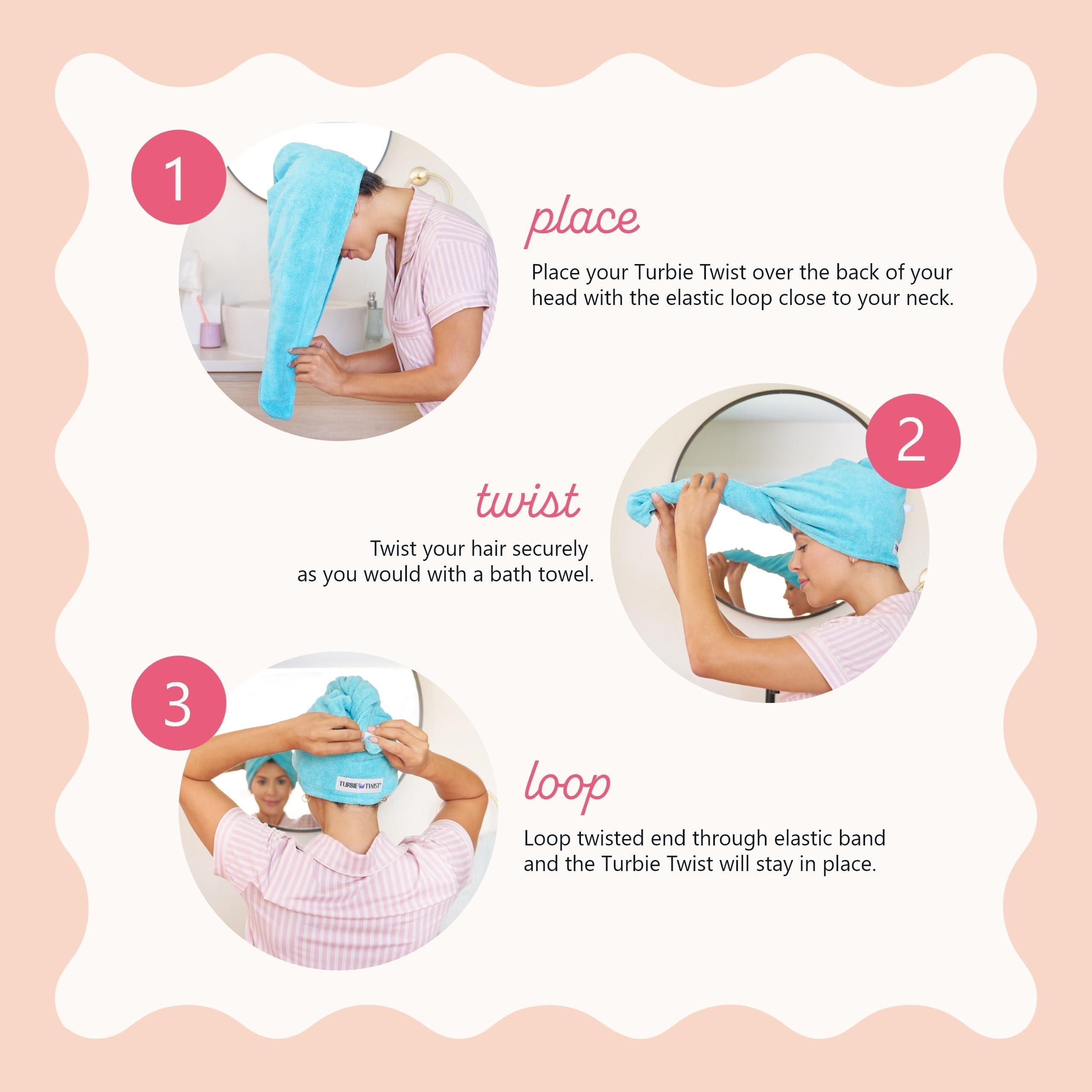 Turbie Twist Turbie Twist 3-Pack Cotton Hair Towel Wrap for Beauty, Travel, Gifting - Fast-Drying Turban for Luxurious Personal Care - For All Hair Types & Lengths - White