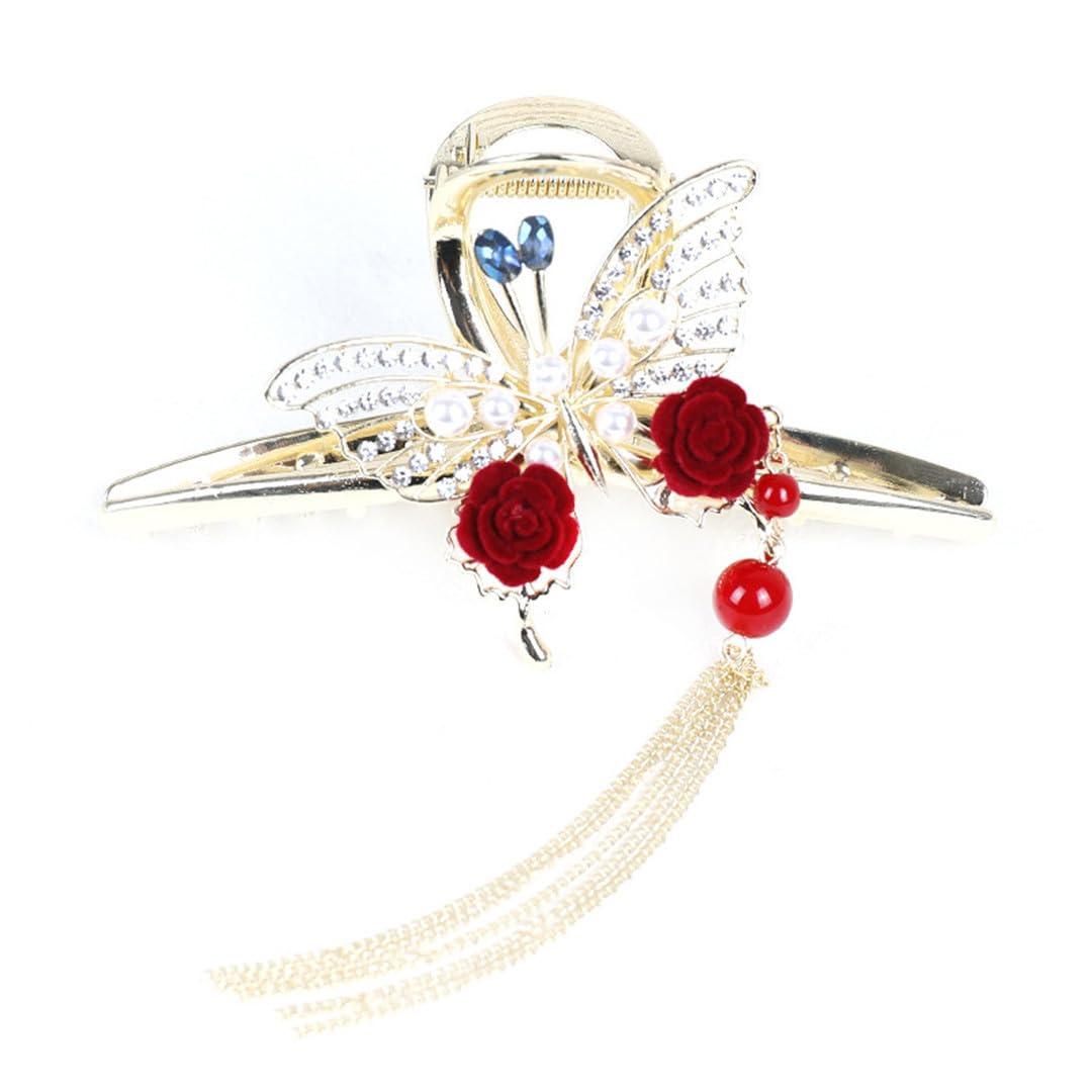 Hcclijo Retro Rose Pearl Grab Clip Tassel Ponytailtail Clip Clip diamond Ladies Hair Accessories Clip