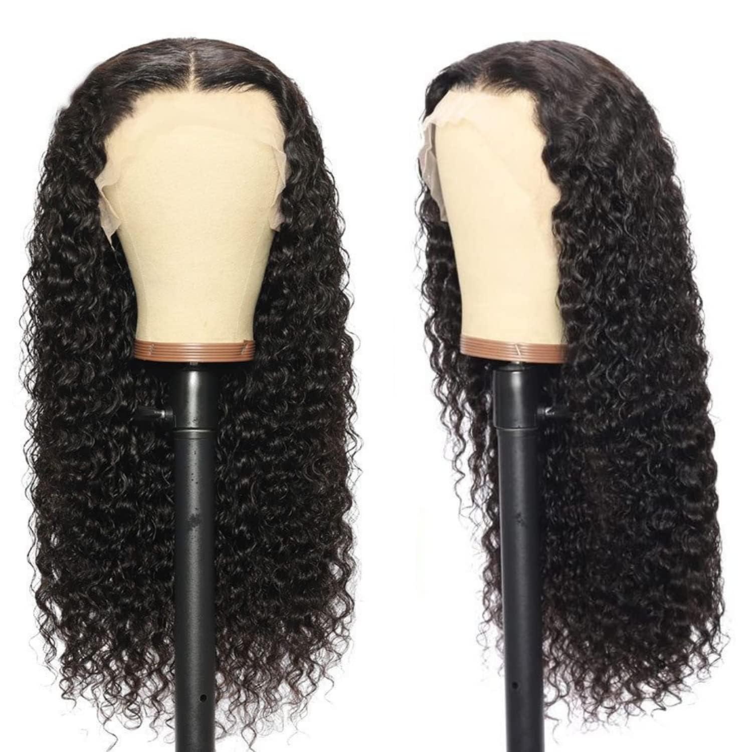 HCHHCH Deep Wave Lace Front Wig Human Hair 200% Density 13x4 HD Deep Curly Lace Frontal Wigs Human Hair for Women Glueless Wigs Brazilian Human Hair Pre Plucked Natural Black Color 26 Inch