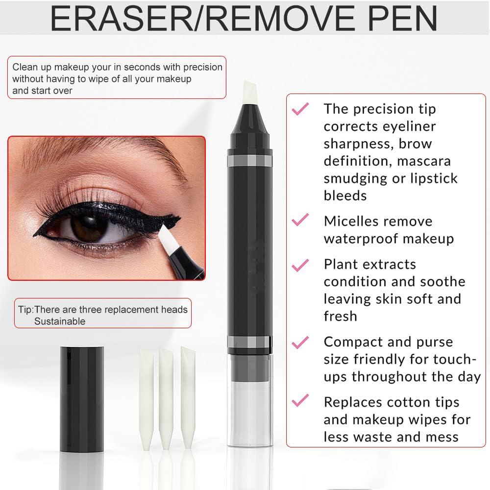Easilydays Easilydays Eye Makeup Remover Pen, Makeup Remover Eraser Stick Corrector Stick Lipstick Eyeliner Eraser for Instant Touch Up Correction, Mascara Smudges Correction,Travel-Friendly Makeup Removing Pen With 3 Replacement Heads