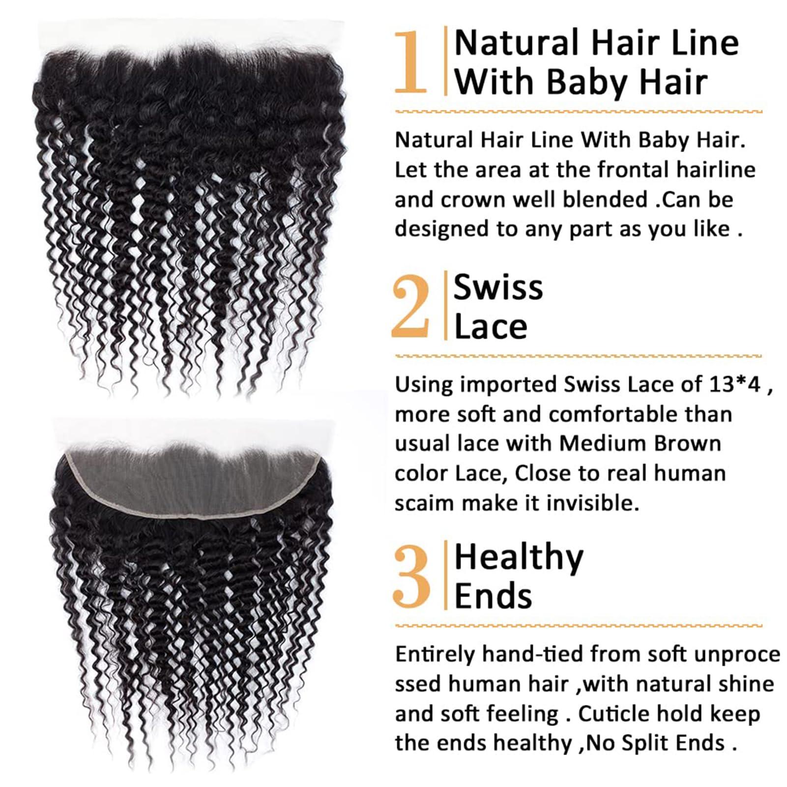 ROYAL IMPRESSION Deep Wave Ear To Ear 13x4 HD Lace Frontal Closure 100% Unprocessed Brazilian Virgin Human Hair Swiss Lace Frontal Closure 180% Density Brazilian Deep Curly Frontal Closures Natural Color (22 Inch)