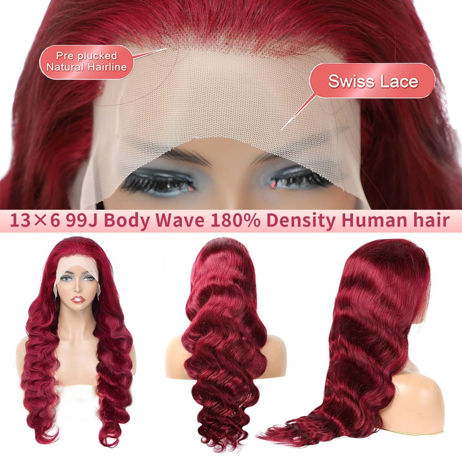 magicjoy magicjoy 99J 13x6 HD Lace Front Wigs Human Hair Pre Plucked Burgundy Lace Front Wigs Human Hair Body Wave 180% Density Glueless Red Wine Wigs for Women Human Hair Red Lace Front Wig Body Wave 24 Inch