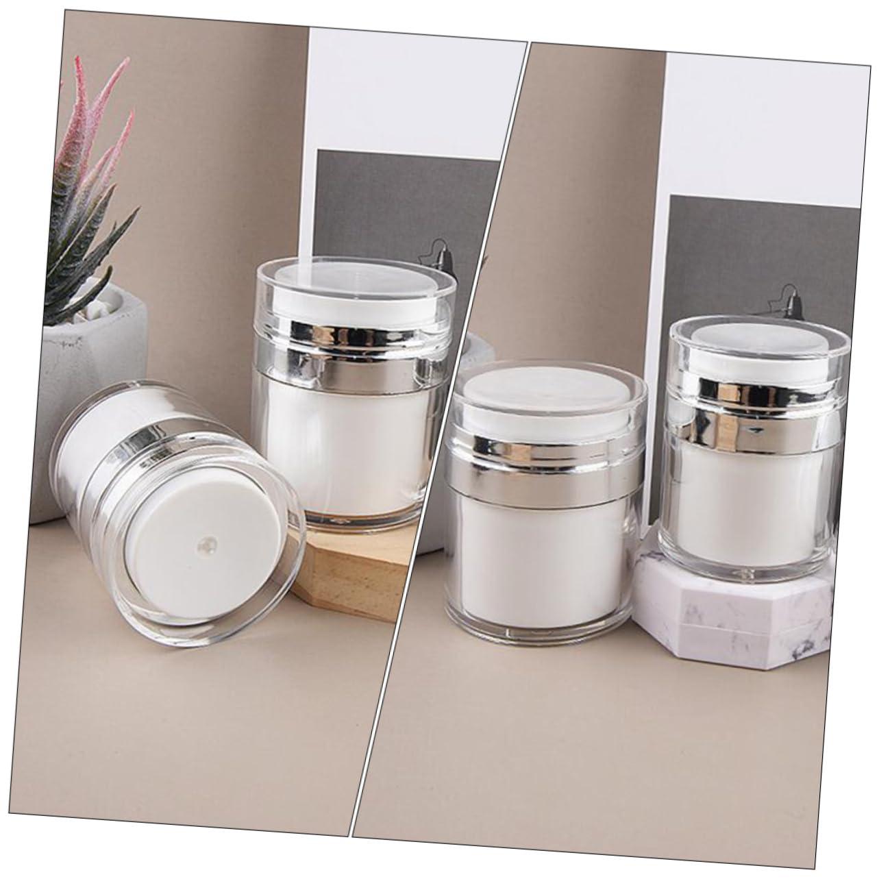 FOMIYES FOMIYES 4 Pcs Press Cream Jar airless Jars for Cosmetics airless Lotion Pump Bottle Pump Bottle Dispenser Pressing Type Bottle Cream Pump Dispenser jar pp Liquid Pump Acrylic Travel White