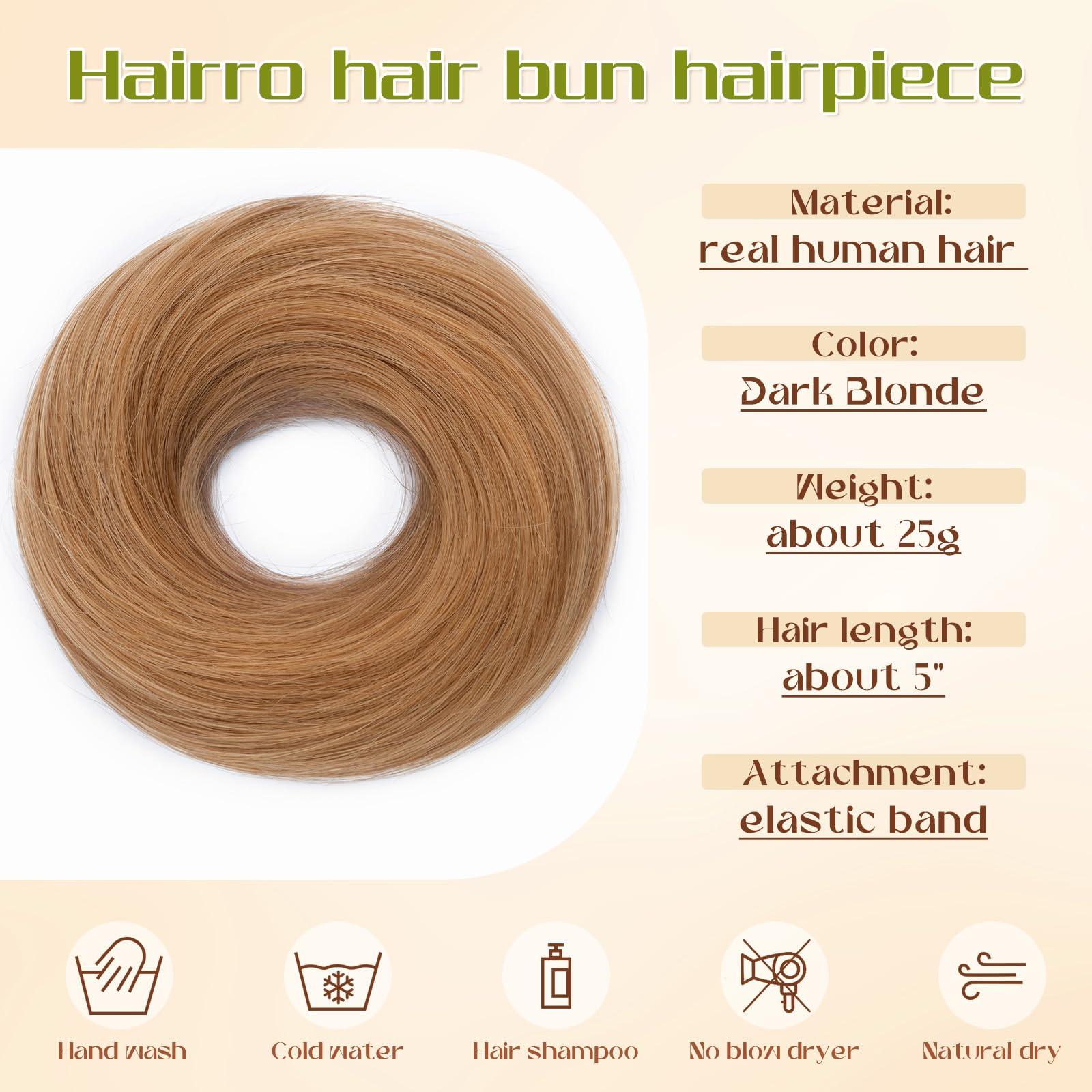 Hairro Hairro Messy Bun Hair Piece Human Hair Blonde Hair Bun Updo Elastic Band Scrunchies For Women Childrens Natural Faux Hair Bun Elegant Ballet Bun 25g #27 Dark Blonde