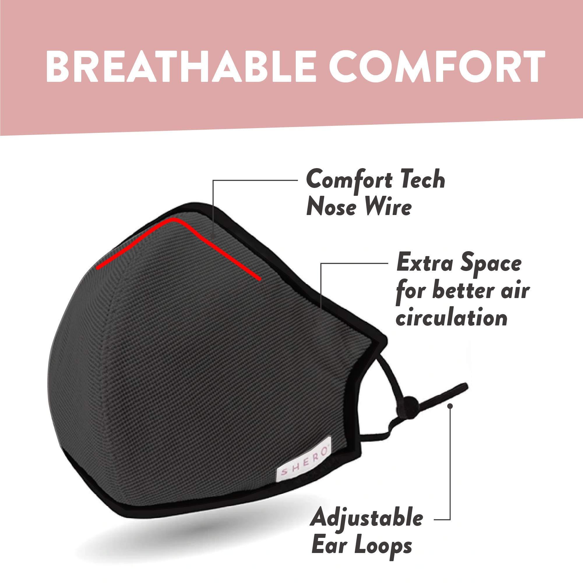 Shero Shero 3-Layer Reusable Copper Infused Face Mask With Nose Wire, Washable, Breathable and Adjustable, 10-pack (Black, M/L)