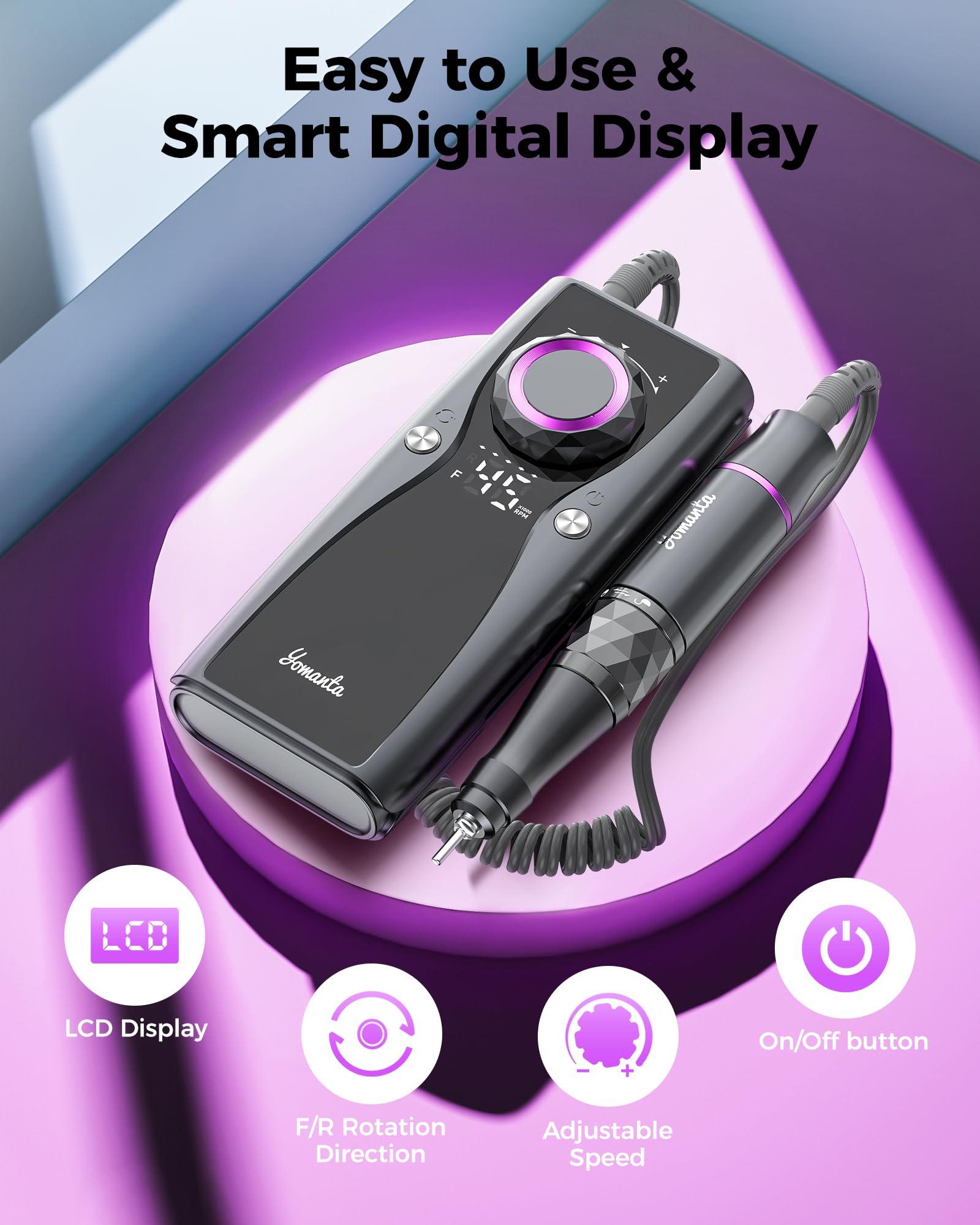 yomanta Yomanta Electric Nail Drill Professional Kit: 35,000 RPM USB Rechargeable Efile Nail Drill Nail File with 12 Bits for Polishing Gel/Acrylic Nails- Portable Manicure Tool Set for Salon/Home-Purple