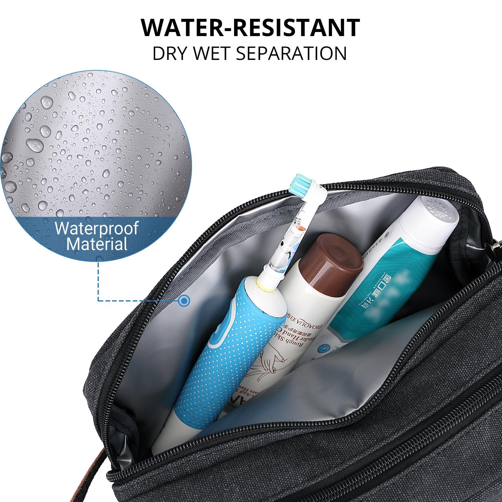 WITZMAN WITZMAN Canvas Toiletry Bag for Men Hanging Dopp Kit Organizer Water-resistant Travel Toiletries bag Men Bathroom Bag with Wet Pocket(A8001 Black)