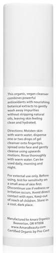 Amara Organics Organic Vitamin C Facial Cleanser with Resveratrol - USDA Certified Organic Face Wash - 1.7 fl oz