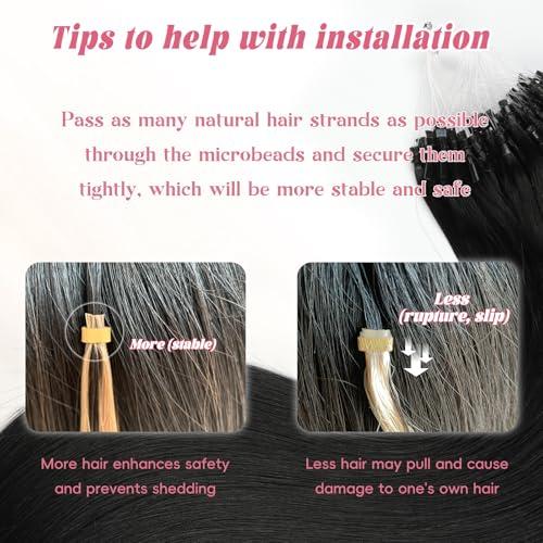 Eliysako Microlink Hair Extensions Human Hair 50g 20inch(#1) Natural Black Micro Link Hair Extensions Human Hair Microbead Hair Extensions Microloop Hair Extensions Human Hair For Women
