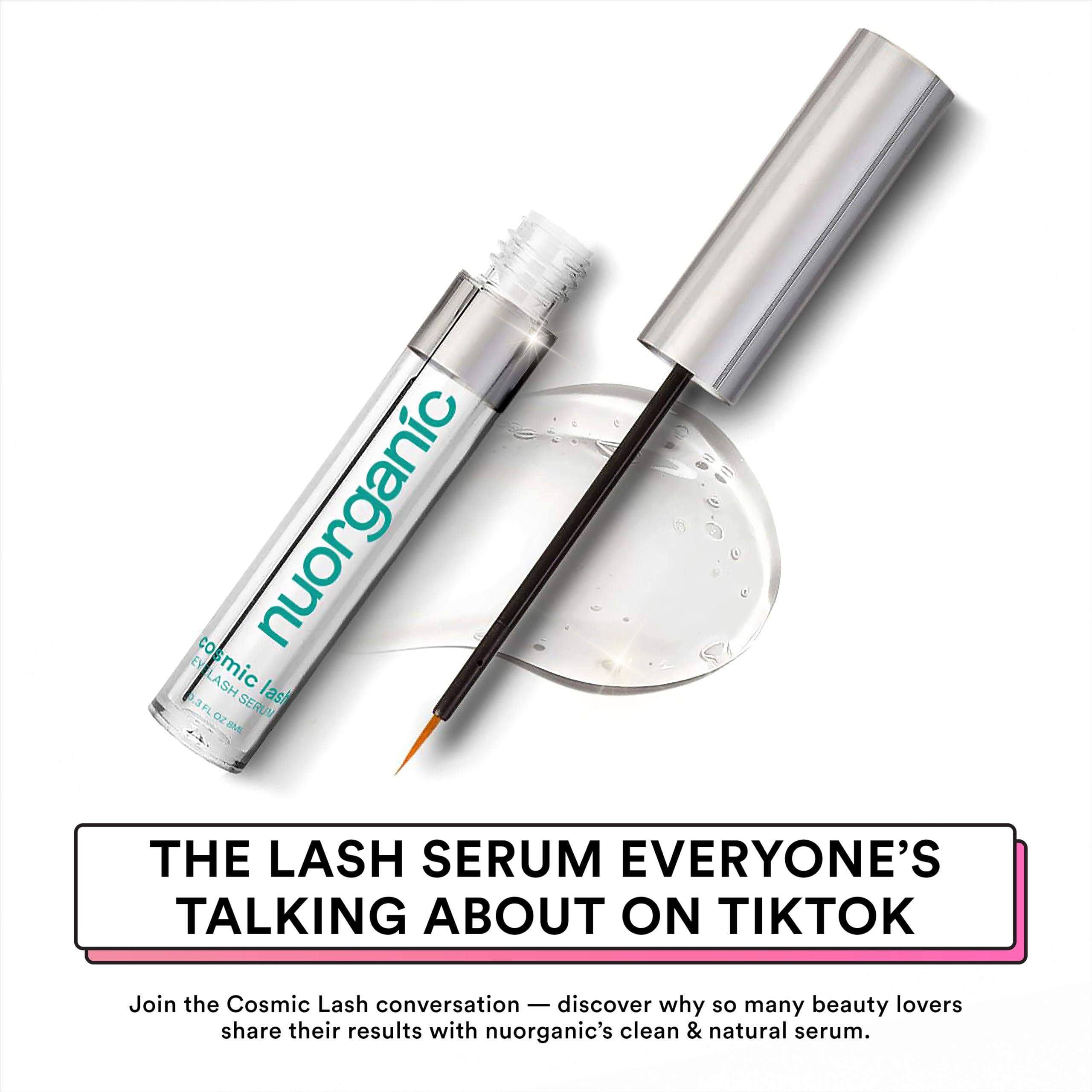NuOrganic Cosmetics nuorganic Lash Growth Serum - Thicker + Longer + Stronger Eye Lashes in 30 Days - Natural + Vegan + Cruelty Free - As Seen on Tiktok! Extra Large Bottle + 3 Month Supply - 0.3 fl Oz / 8ml