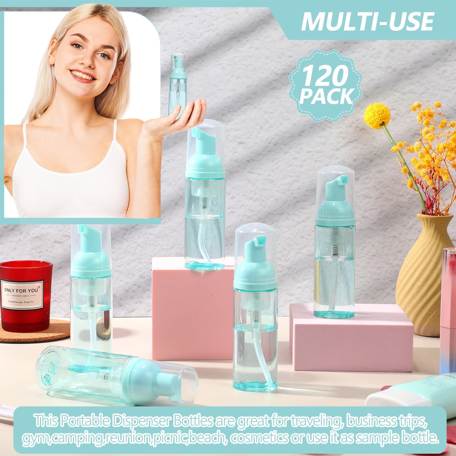 Dandat Dandat 120 Pcs Empty Foam Pump Bottle Bulk 2 Oz/ 60 ml Mini Travel Foaming Bottle Plastic Clear Foaming Soap Dispenser Portable Lash Shampoo Bottle for Hand Soap, Lash Cleanser(Green)