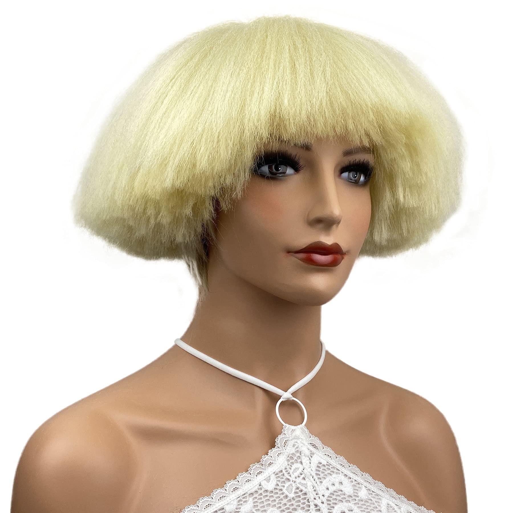 Aimole Aimole Yaki Straight Voluminous Mushroom Wig Blonde Mushroom Head Wig Bowl haircut Wigs Synthetic Wigs
