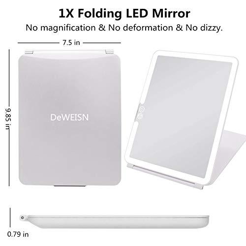 deweisn deweisn Folding Lighted Makeup Mirror with 72 LEDs 3 Colors Light Modes USB Rechargable 1800mA Batteries Portable Ultra Thin Compact Vanity Mirror Dimmable Travel Mirror