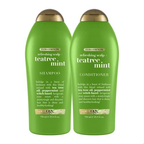 OGX OGX Extra Strength Refreshing Scalp + Teatree Mint Shampoo, Invigorating Scalp Shampoo &Conditioner with Tea Tree & Peppermint Oil & Witch Hazel, Paraben-Free, Sulfate-Free Surfactants, 25.4 Fl Oz