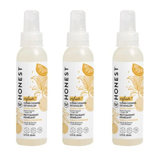 The Honest Company The Honest Company Conditioning Hair Detangler 3-Pack | Leave-in Conditioner + Fortifying Spray | Tear-free, Cruelty-Free, Hypoallergenic | Citrus Vanilla Refresh, 4 fl oz each (pack of 3)