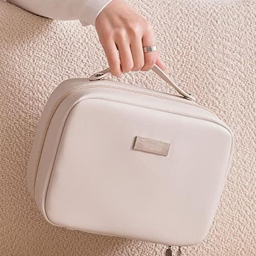 cirea cirea Square Box Cosmetic Bag With Large Capacity, Double Layer Cosmetic Storage Bag, Portable And Waterproof Travel Storage Bag (White)