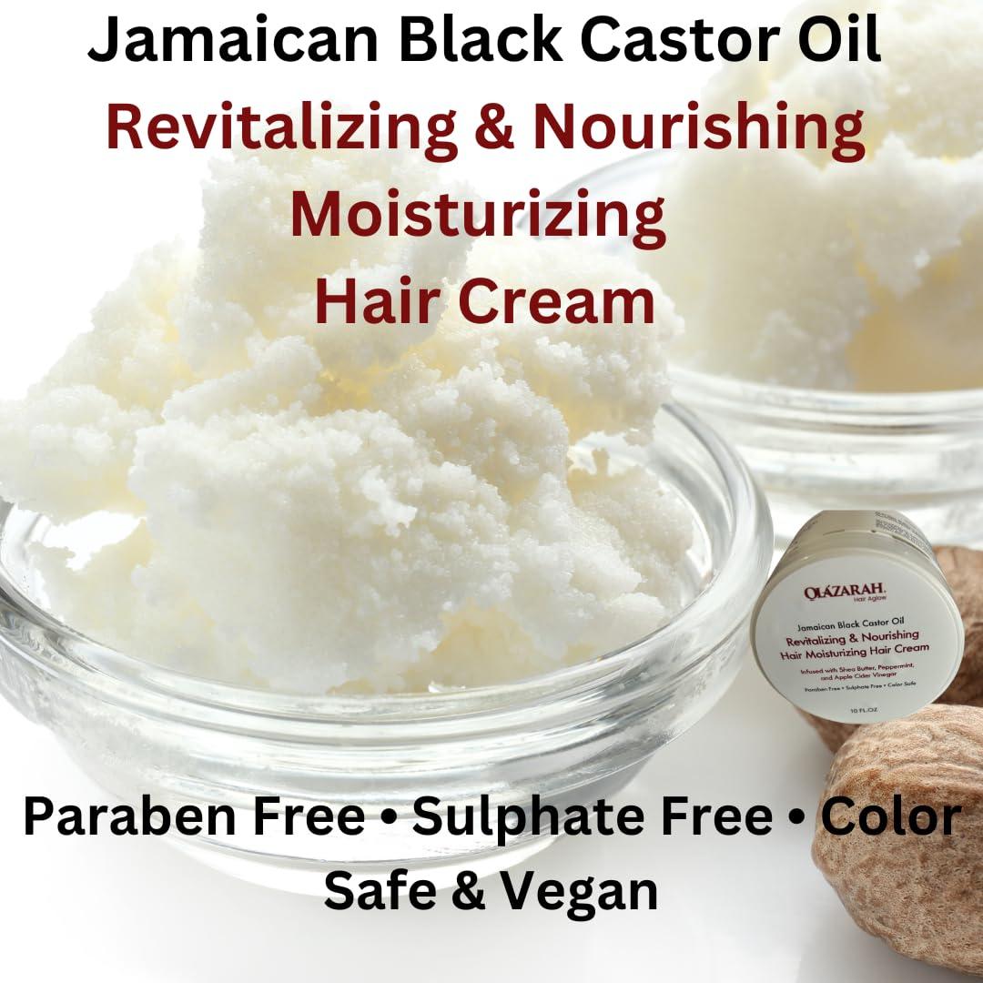 OLAZARAH OLAZARAH Jamaican Black Castor Oil Revitalizing & Nourishing Hair Moisturizing Hair Cream, Infused with Shea Butter, Peppermint, and Apple Cider Vinegar, 10 Fl. oz