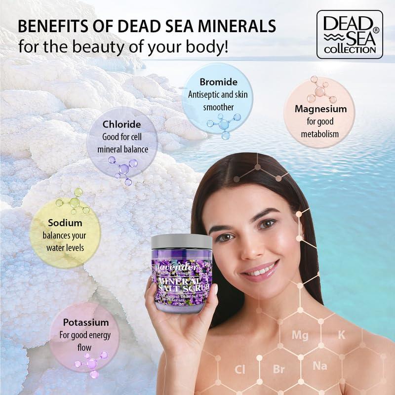 Dead Sea Collection Dead Sea Collection Lavender Salt Scrub  Exfoliating Body Scrub for Women  Moisturizing and Nourishing Skin  with Pure Oils and Dead Sea Minerals (23.28 Oz)