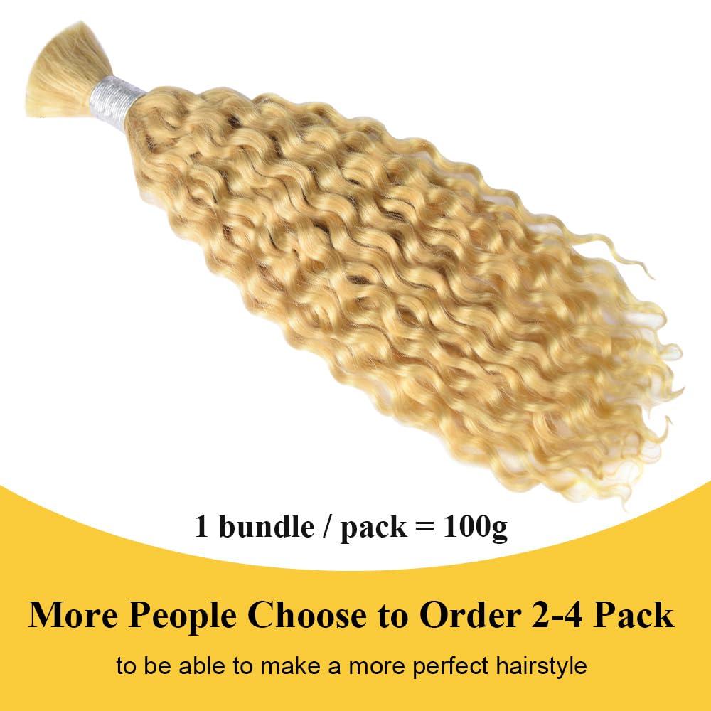 CVOHAIR LA CVOHAIR LA Braiding Hair Deep Curly Bulk Human Hair for Braiding 613 Blonde 100g 1 Bundle Human Hair for Boho Knotless Braids 100% Real Human No Weft Hair Extensions 16 Inch
