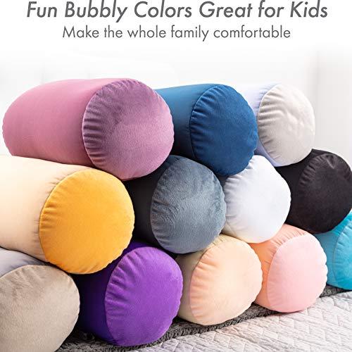 PILLOWY Microbead Bolster Neck Roll Pillow, Gently On Body, Head, Neck & Shoulders No Pain Rest, Relax Sleep - Silky Feel Prevent Wrinkles & Hair Breakage - Lightweight Cylinder Tube, 14" x 8", Cream Peach