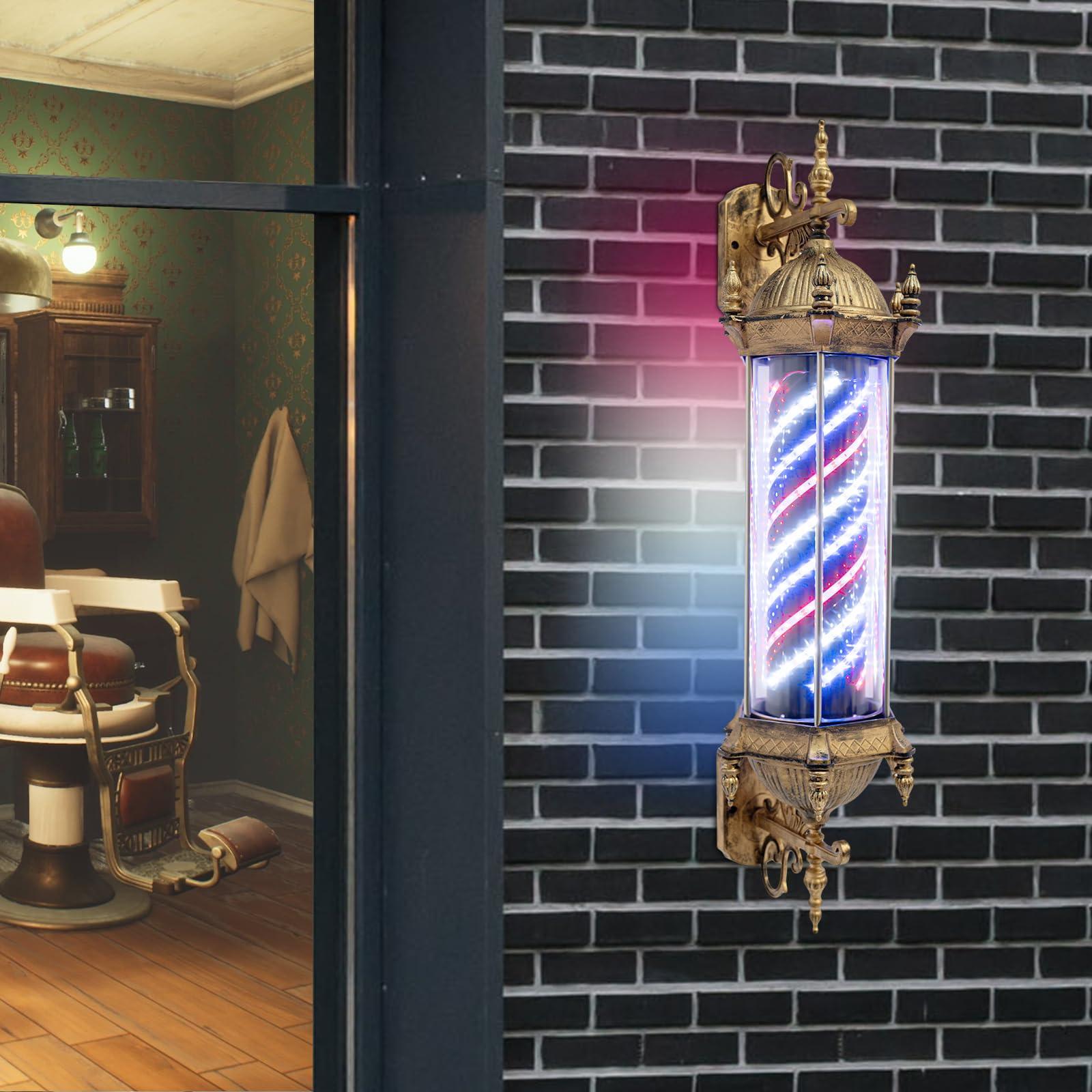 LyeXD LyeXD 35.43in Barber Pole Retro Style Light, 110V Wall Mount Rotating Barber Light Pole Hair Barber Salon Shop Open Sign, 18W Rotating LED Strips Energy Saving Hair Salon Sign (Red+Blue+White Light)