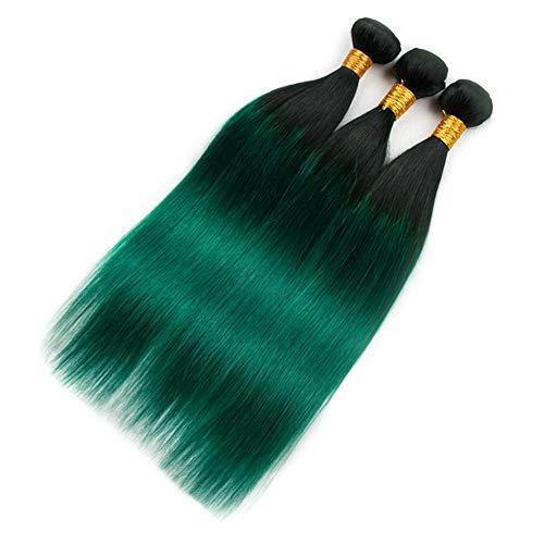 Tony beauty hair Tony Beauty Hair Dark Green Ombre Straight Hair Weave Bundles with Frontal Dark Roots #1B/Green Ombre Brazilian Human Hair 3 Bundles with 13x4 Lace Frontal Closure 4Pcs Lot (16 18 20+16)