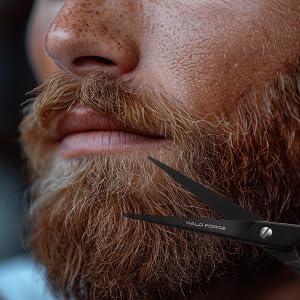 HALO FORGE HALO FORGE Professional Mustache & Beard Scissors: Small Sharp Stainless Steel Beard Shears For Men Personal Care Precision Trimming Mustache, Facial Hair, Eyebrow, 5.5 Inch (Black)