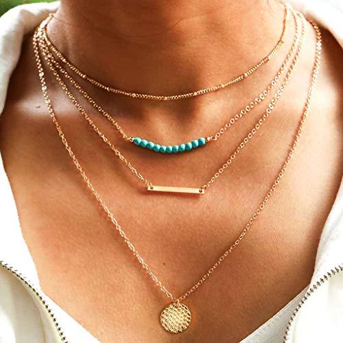 Bomine Bomine Boho Layered Disc Necklace chain Turquoise Pendant Necklaces Jewelry for Women and Girls (Gold)