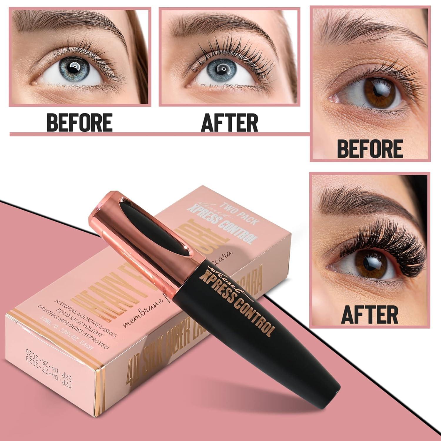 Secret Xpress Control Two Pack: Secret Xpress Control 4D Silk Fiber Lash Mascara, Lengthening and Thick, Long Lasting, Waterproof & Smudge-Proof, All Day Exquisitely Full, Long, Thick, Smudge-Proof Eyelashes