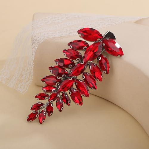 Teyglen Teyglen Red Rhinestone Hair Clips Bridal Crystal Hair Barrette for Women Christmas Headpiece Wedding Crystal Hair Clips Hair Piece Hair Accessories for Party Prom (Red)