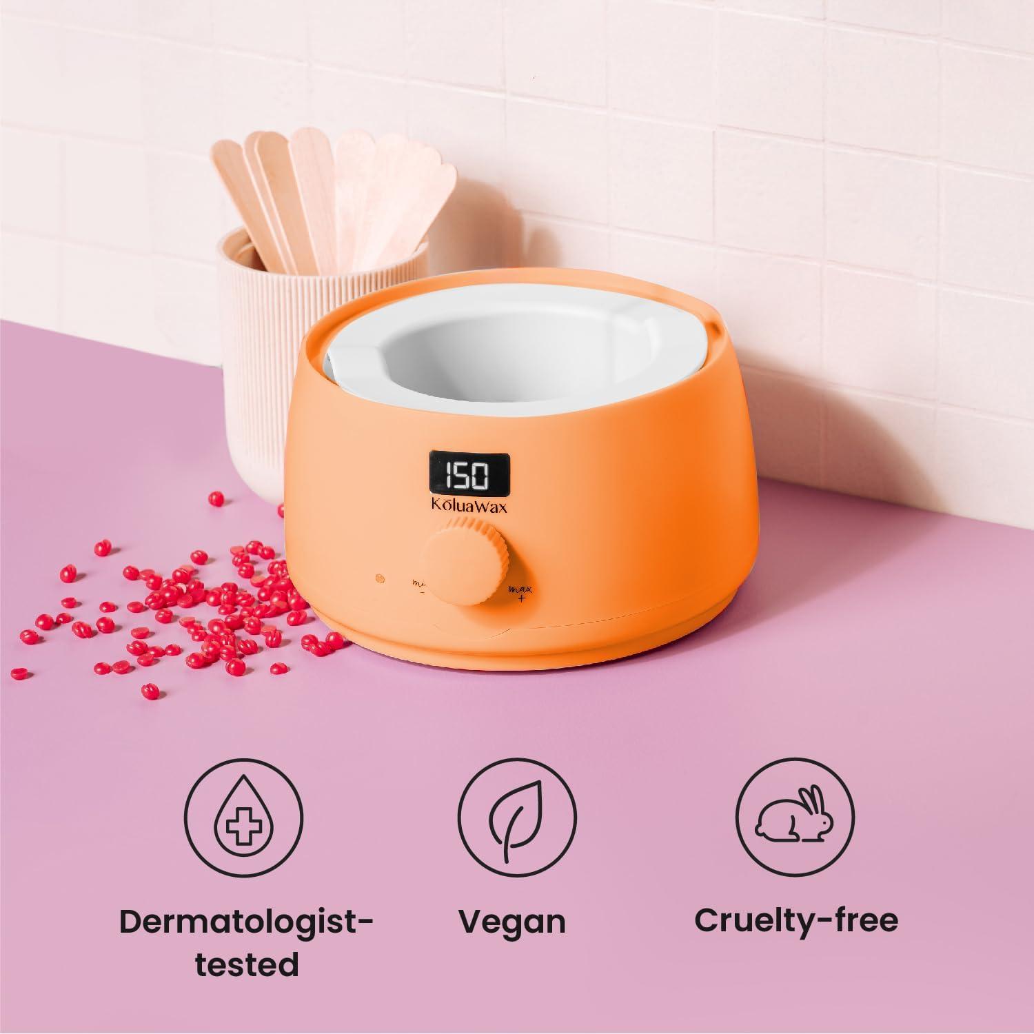 KoluaWax KoluaWax Premium Waxing Kit for Women - Hot Melt Hard Wax Warmer for Hair Removal, Eyebrow, Bikini, Legs, Face, Brazilian Wax - Machine, 4-Pack Beads, Accessories, Peach Fuzz