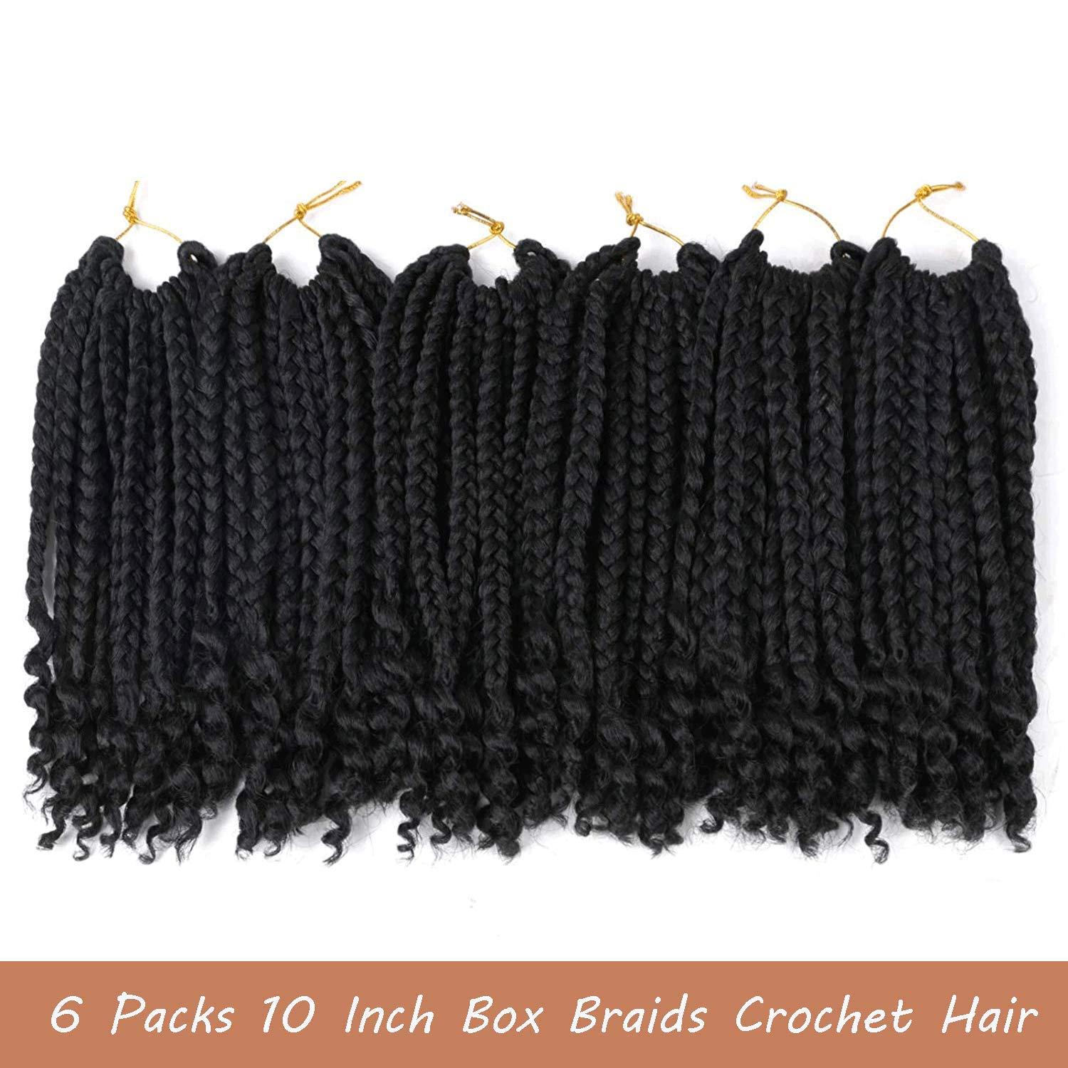 Layashow 10 Inch Bob Box Braid Crochet Hair with Curly Ends 6 Packs Synthetic Hair Crochet Braid Hair for Black Women (2#, 10 Inch)