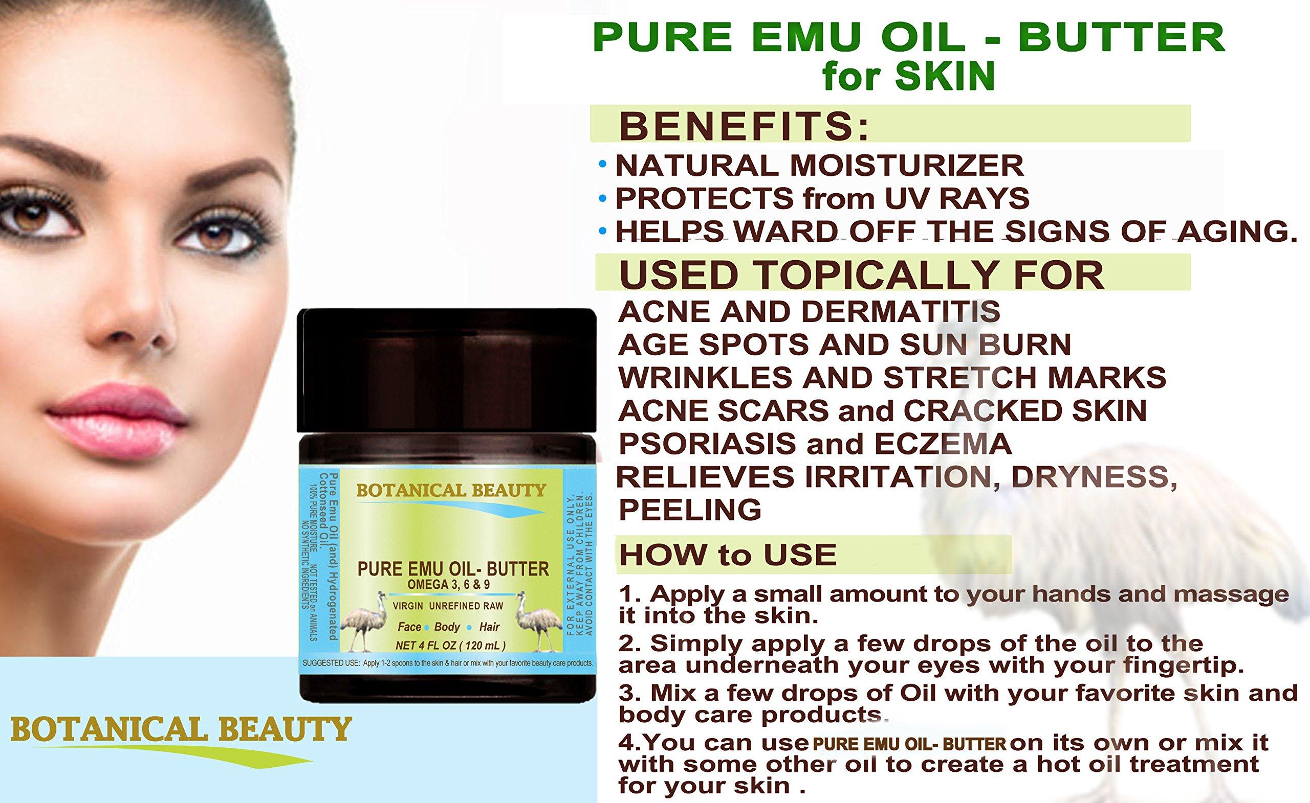 Botanical Beauty PURE EMU OIL BUTTER 100% Natural RAW VIRGIN UNREFINED for FACE, BODY, HANDS, FEET, NAILS, HAIR and LIP CARE 8 Fl. oz. - 240 ml by Botanical Beauty