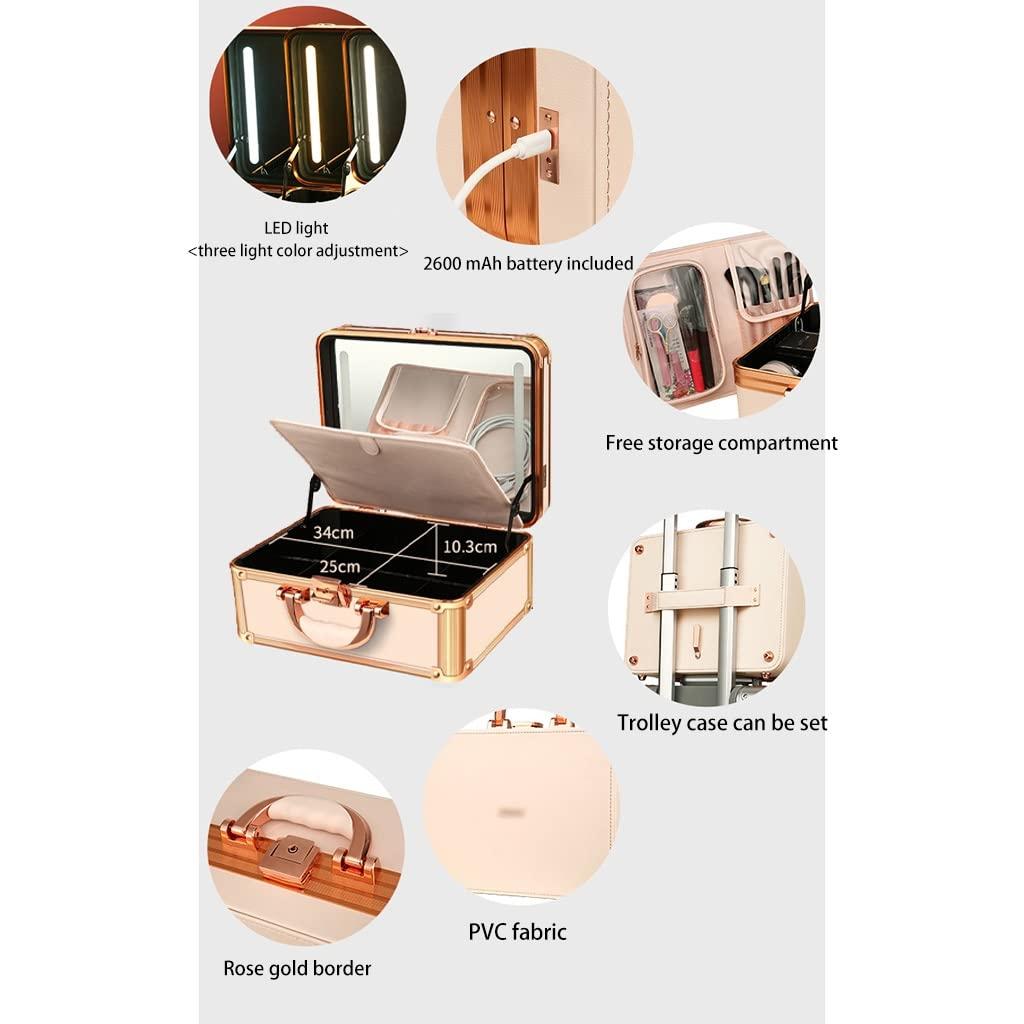 GLJ GLJ Makeup Box Professional Makeup Box for Makeup Artist, Portable Cosmetic Storage Box with LED Light, Suitable for Travel, Hand-held/hangable Luggage Hanging Rod